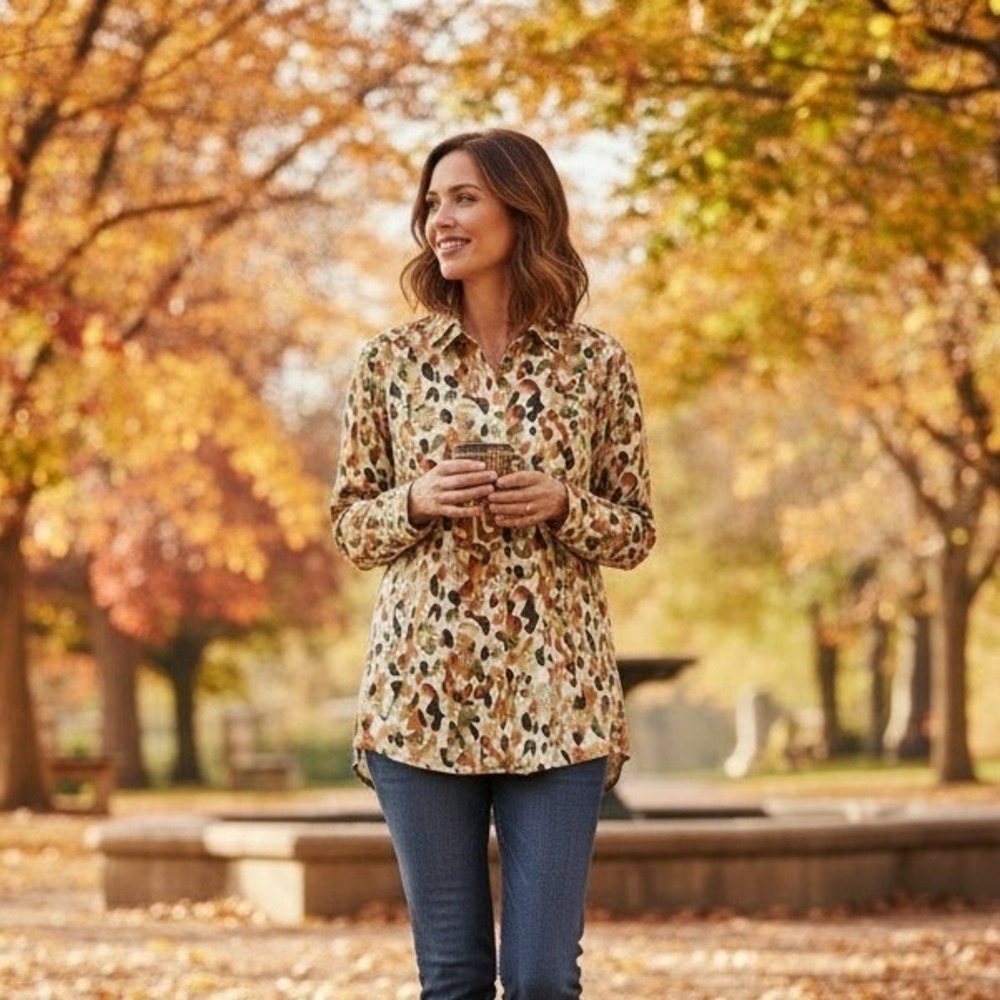 The Limited Shirt Women Petite Large Multicolor Camouflage Print Roll Tab Sleeve